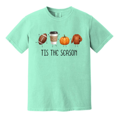 Tis' The Season | Football, Coffee, Pumpkins & Sweaters | Comfort Colors® Doodle Art T-Shirt