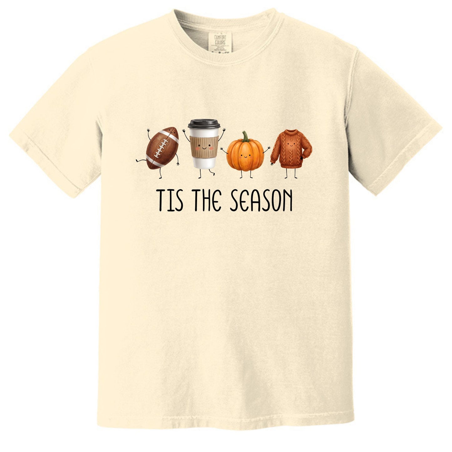 Tis' The Season | Football, Coffee, Pumpkins & Sweaters | Comfort Colors® Doodle Art T-Shirt