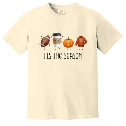 Tis' The Season | Football, Coffee, Pumpkins & Sweaters | Comfort Colors® Doodle Art T-Shirt