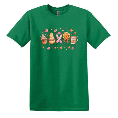 Fall Themed Doodle Art - Breast Cancer Awareness - Gildan Softstyle T-shirt