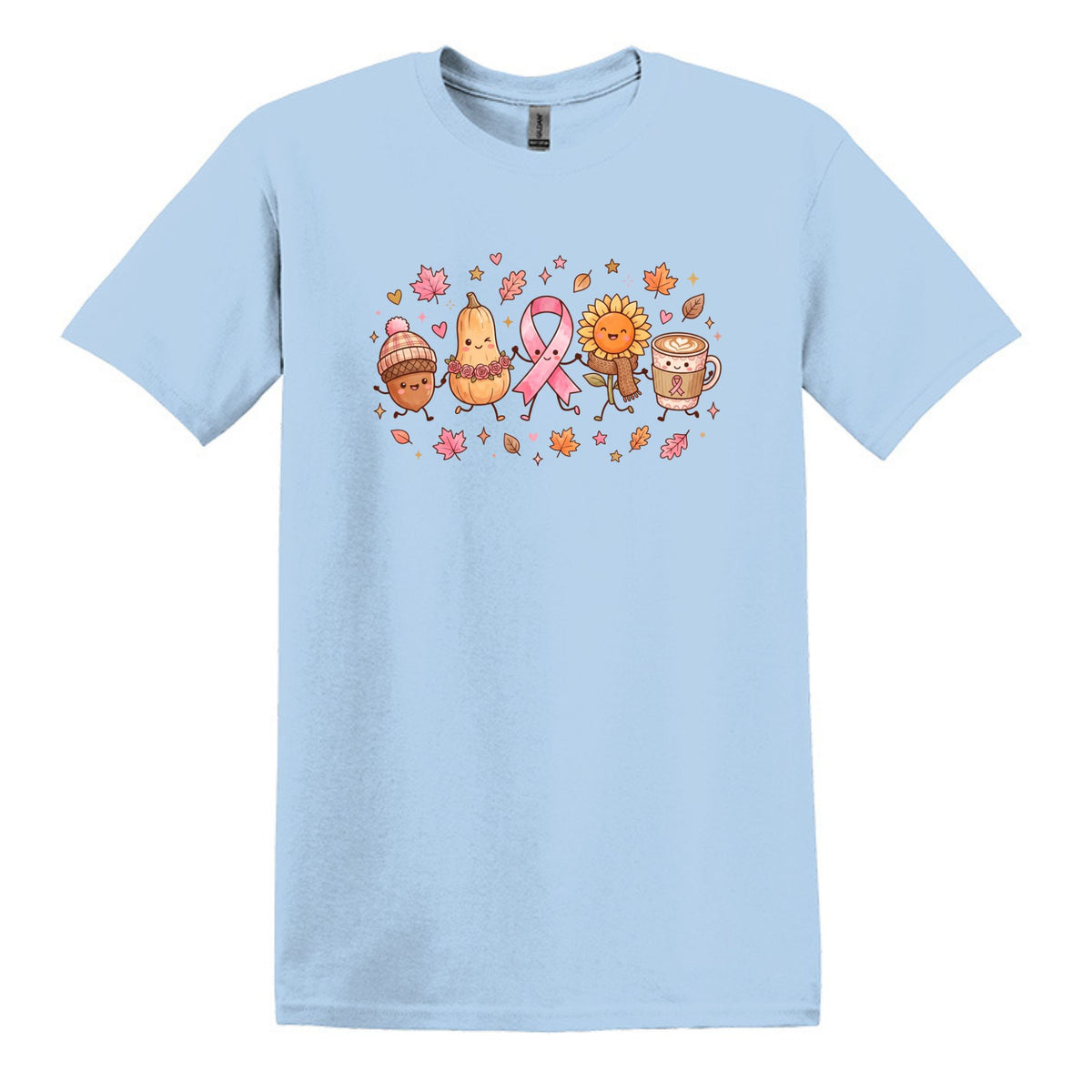 Fall Themed Doodle Art - Breast Cancer Awareness - Gildan Softstyle T-shirt