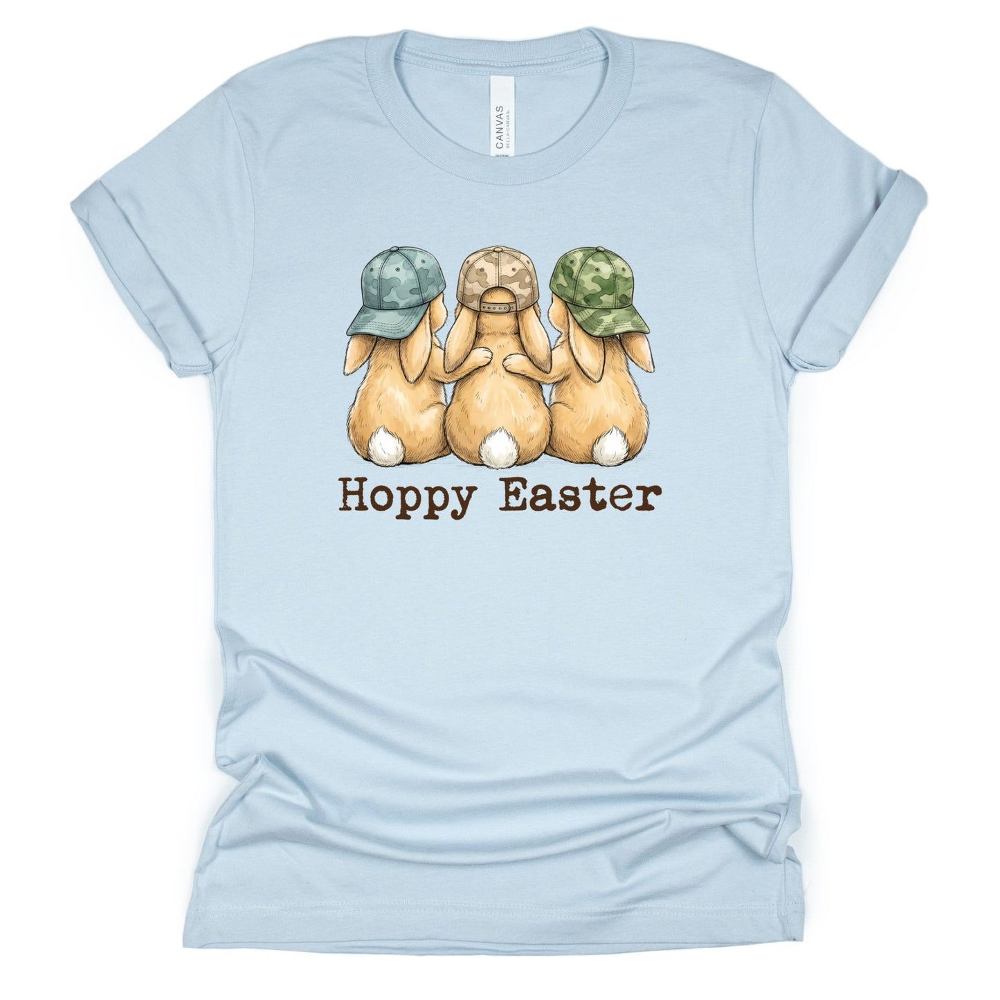 Hoppy Easter - Bunnies with Camo Hats - BELLA+CANVAS ® Unisex Jersey Short Sleeve Tee