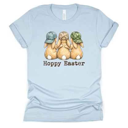 Hoppy Easter - Bunnies with Camo Hats - BELLA+CANVAS ® Unisex Jersey Short Sleeve Tee