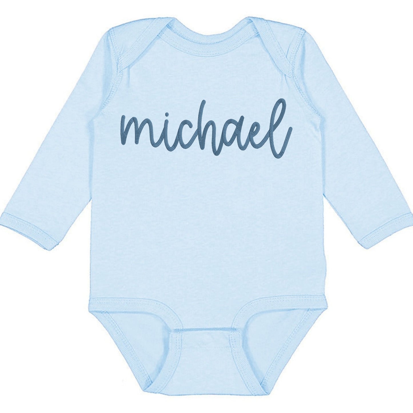 Faux Embroidery Baby Name - Infant Long Sleeve Bodysuit