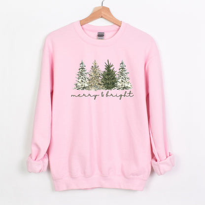 Merry & Bright - Christmas Trees on Heavy Cotton Crewneck