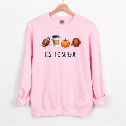 Tis The Season | Fun Doodle Art Gildan Crewneck | Football, Coffee, Pumpkins & Sweaters!