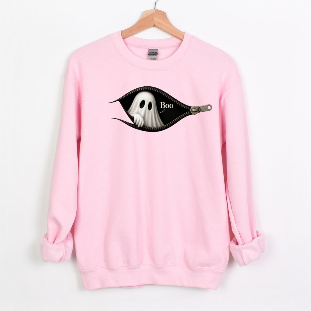 Boo - Cute Peeking Ghost - Gildan Crewneck