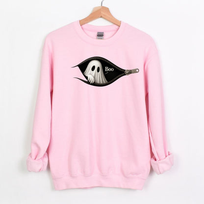 Boo - Cute Peeking Ghost - Gildan Crewneck