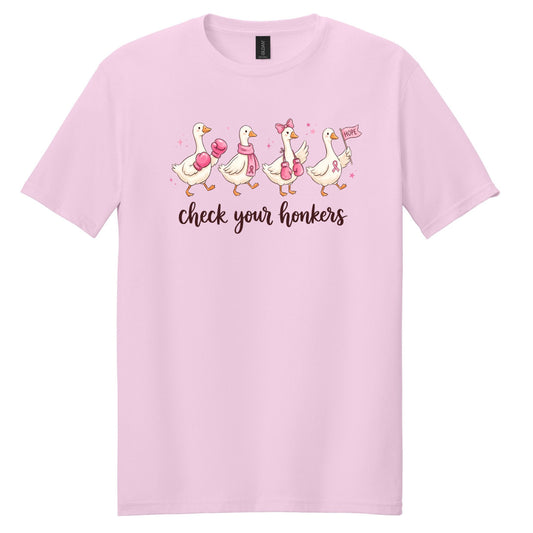 Check Your Honkers - Goose Themed Breast Cancer Awareness - Gildan Softstyle T-shirt
