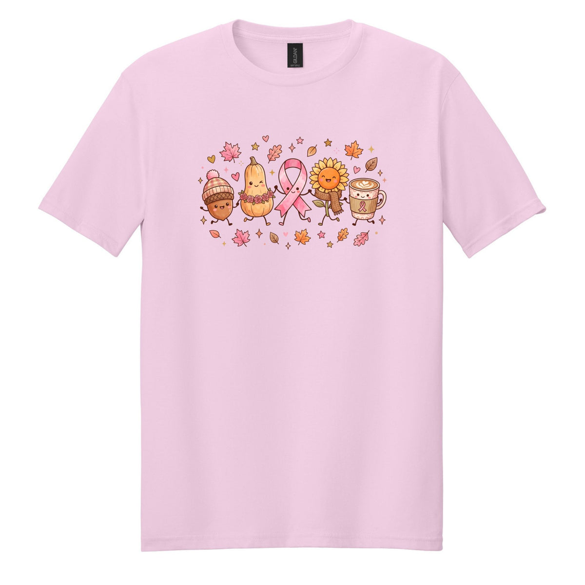 Fall Themed Doodle Art - Breast Cancer Awareness - Gildan Softstyle T-shirt