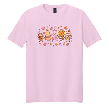 Fall Themed Doodle Art - Breast Cancer Awareness - Gildan Softstyle T-shirt