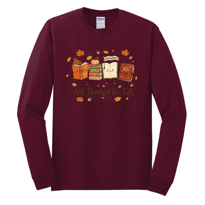 All Booked for Fall - Fun Doodle Design | Gildan® Heavy Cotton™ 100% Cotton Long Sleeve T-Shirt