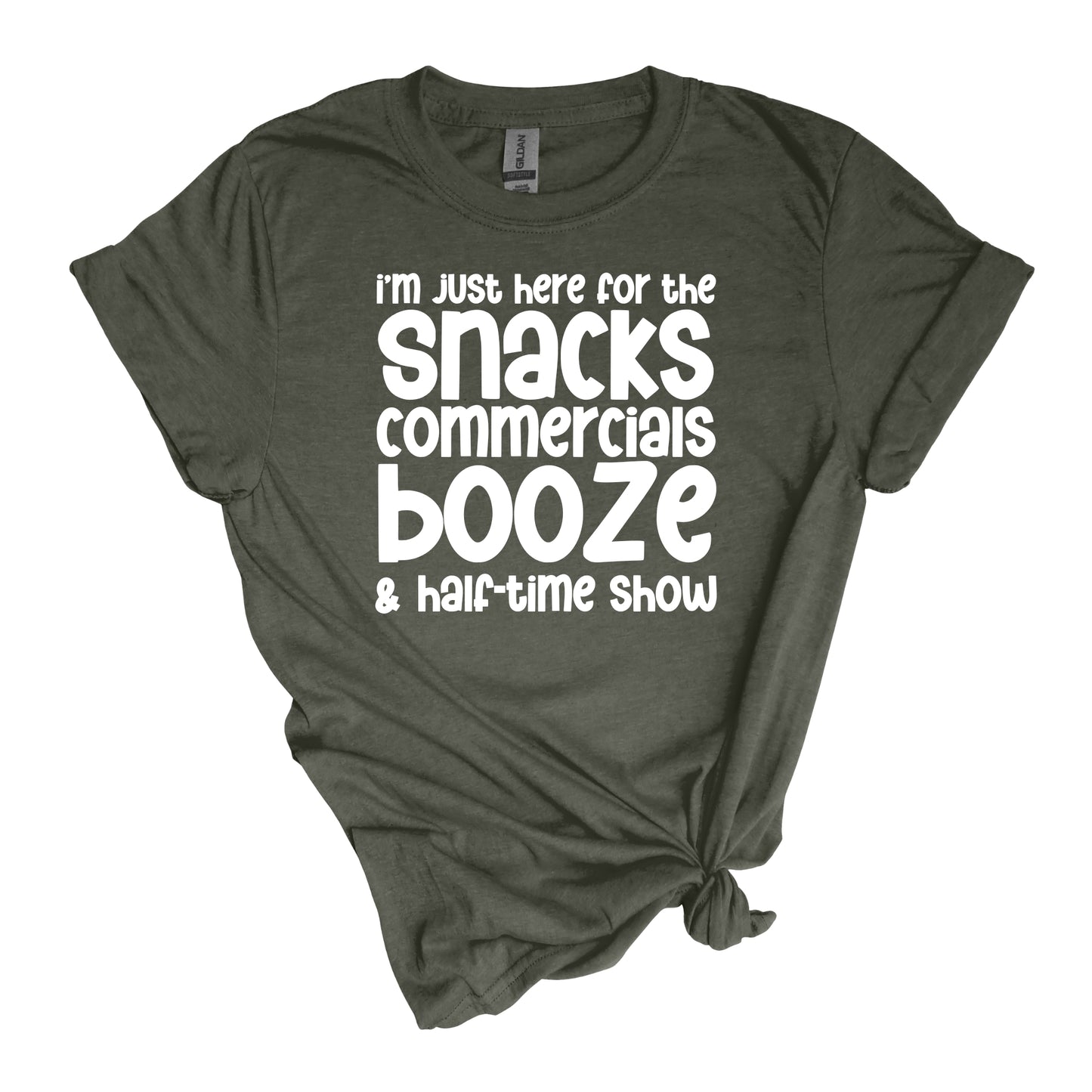 I'm just here for the Snacks, Commercials, Booze & Halftime Show - Adult Soft-style T-shirt for those who are just there for the halftime show.