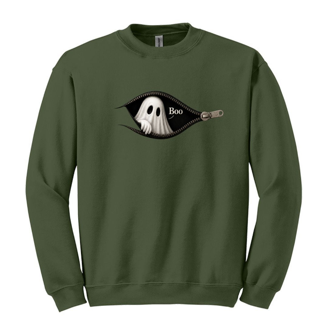 Boo - Cute Peeking Ghost - Gildan Crewneck