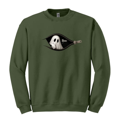 Boo - Cute Peeking Ghost - Gildan Crewneck