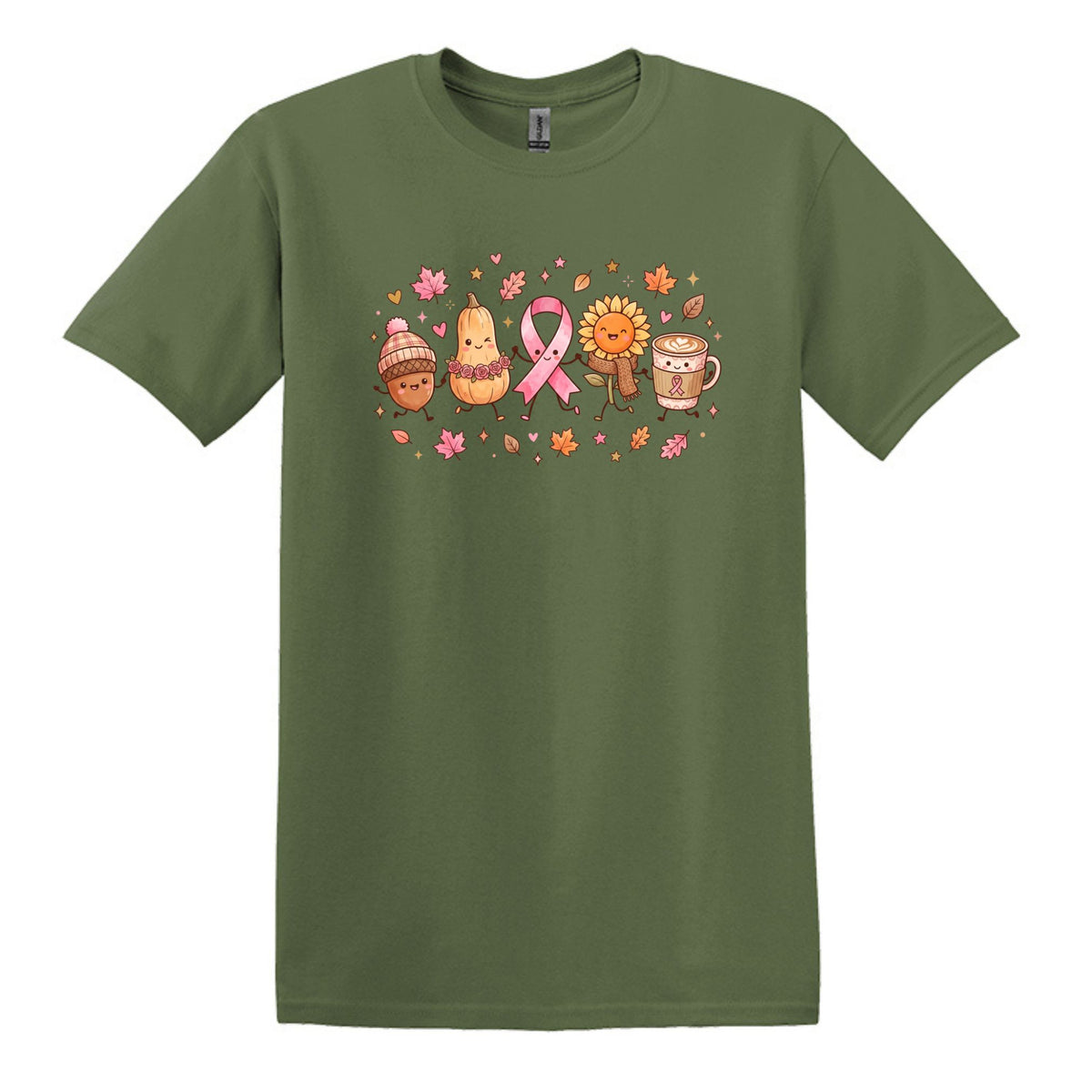 Fall Themed Doodle Art - Breast Cancer Awareness - Gildan Softstyle T-shirt