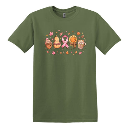 Fall Themed Doodle Art - Breast Cancer Awareness - Gildan Softstyle T-shirt