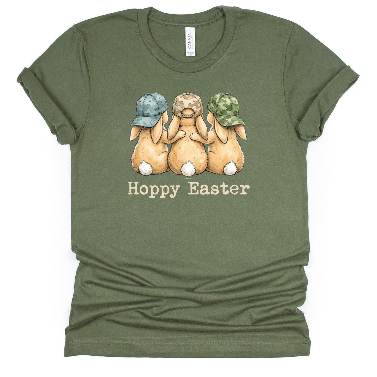 Hoppy Easter - Bunnies with Camo Hats - BELLA+CANVAS ® Unisex Jersey Short Sleeve Tee