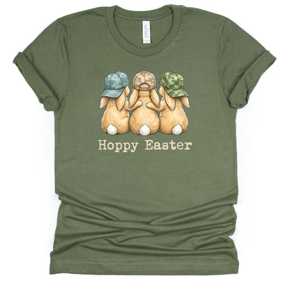 Hoppy Easter - Bunnies with Camo Hats - BELLA+CANVAS ® Unisex Jersey Short Sleeve Tee