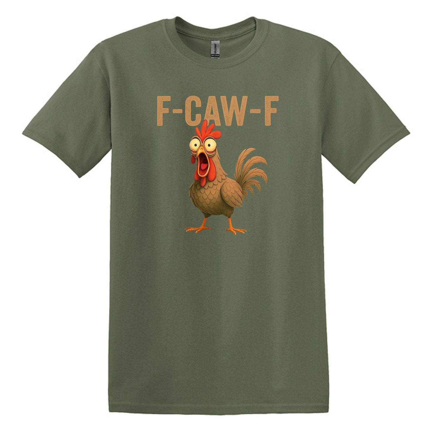 FUNNY ROOSTER T-SHIRT = F-CAW-F