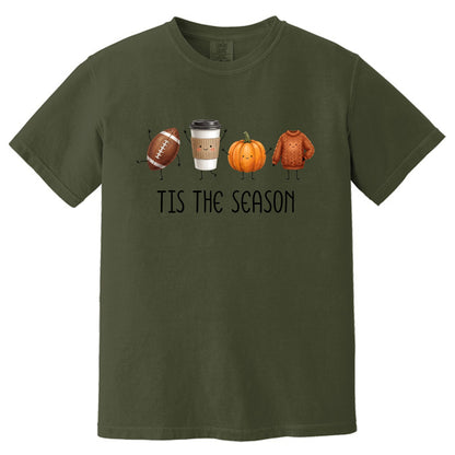 Tis' The Season | Football, Coffee, Pumpkins & Sweaters | Comfort Colors® Doodle Art T-Shirt