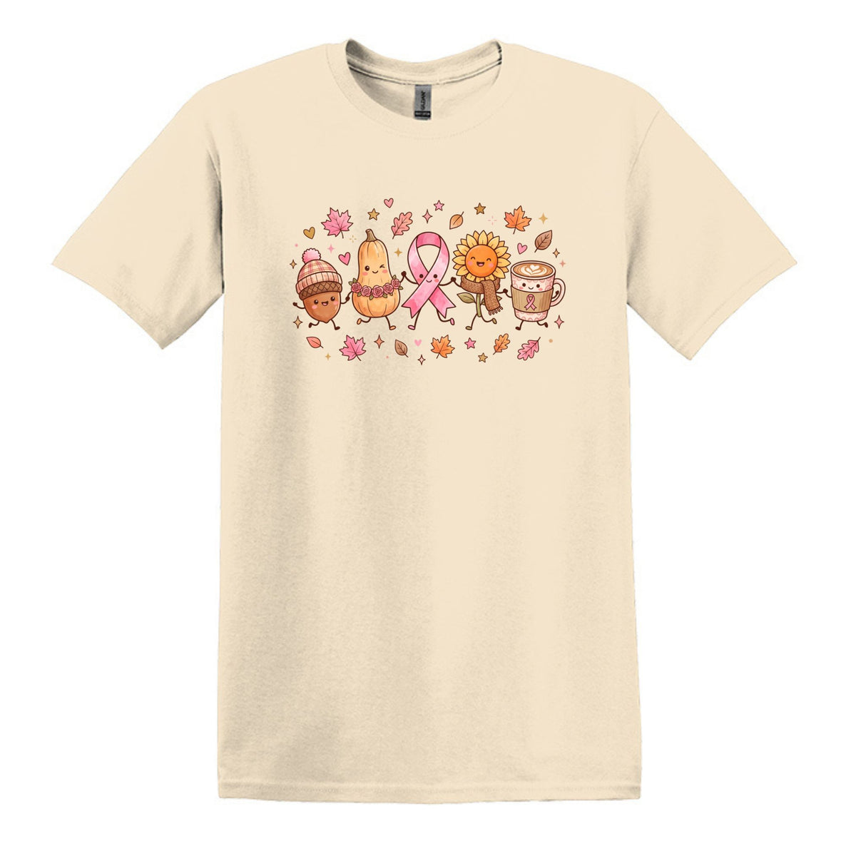 Fall Themed Doodle Art - Breast Cancer Awareness - Gildan Softstyle T-shirt