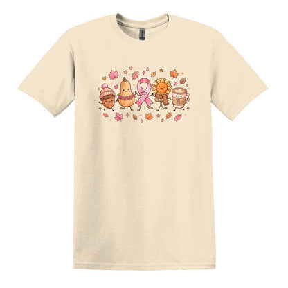 Fall Themed Doodle Art - Breast Cancer Awareness - Gildan Softstyle T-shirt