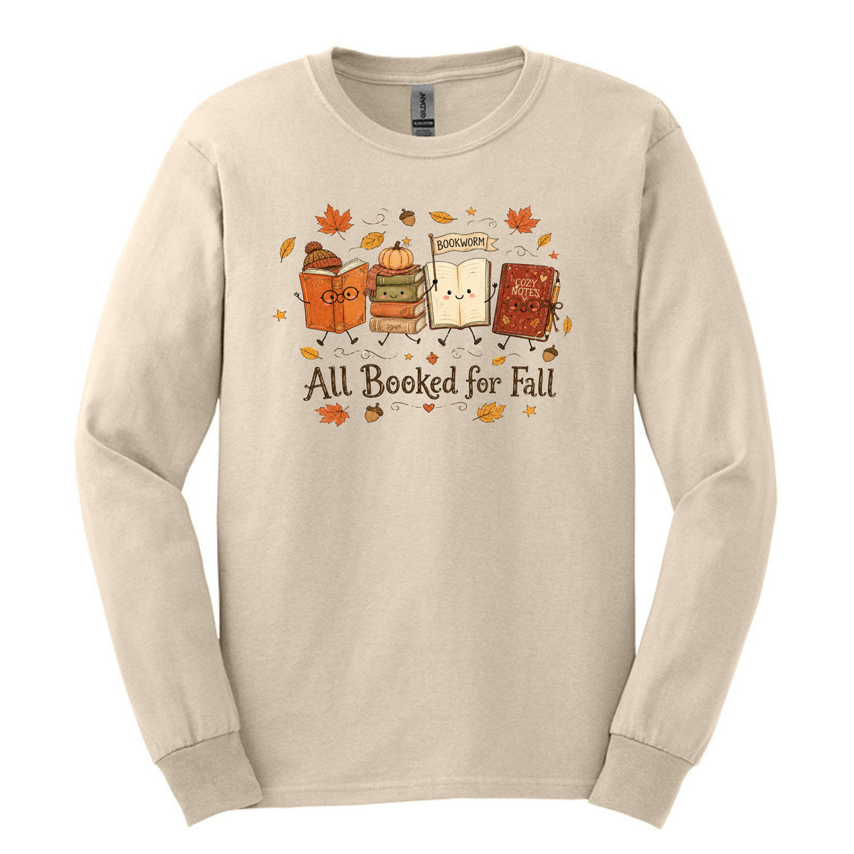All Booked for Fall - Fun Doodle Design | Gildan® Heavy Cotton™ 100% Cotton Long Sleeve T-Shirt