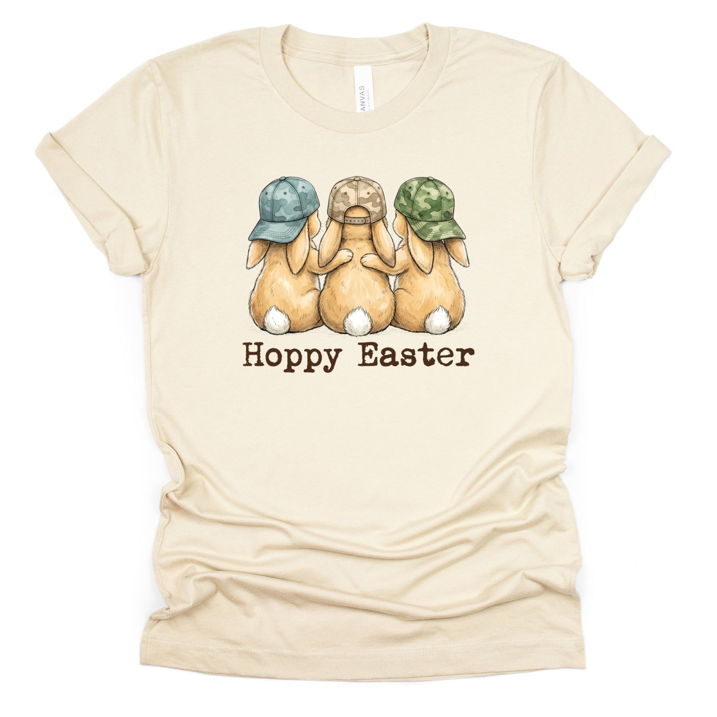 Hoppy Easter - Bunnies with Camo Hats - BELLA+CANVAS ® Unisex Jersey Short Sleeve Tee