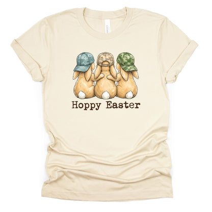 Hoppy Easter - Bunnies with Camo Hats - BELLA+CANVAS ® Unisex Jersey Short Sleeve Tee