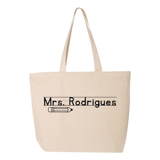 Canvas Teacher Zippered Tote - 25L - Personalized with Teacher's Name!