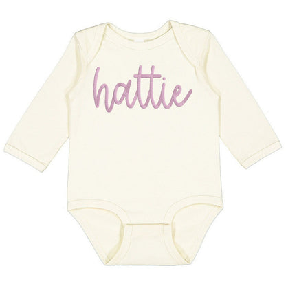 Faux Embroidery Baby Name - Infant Long Sleeve Bodysuit