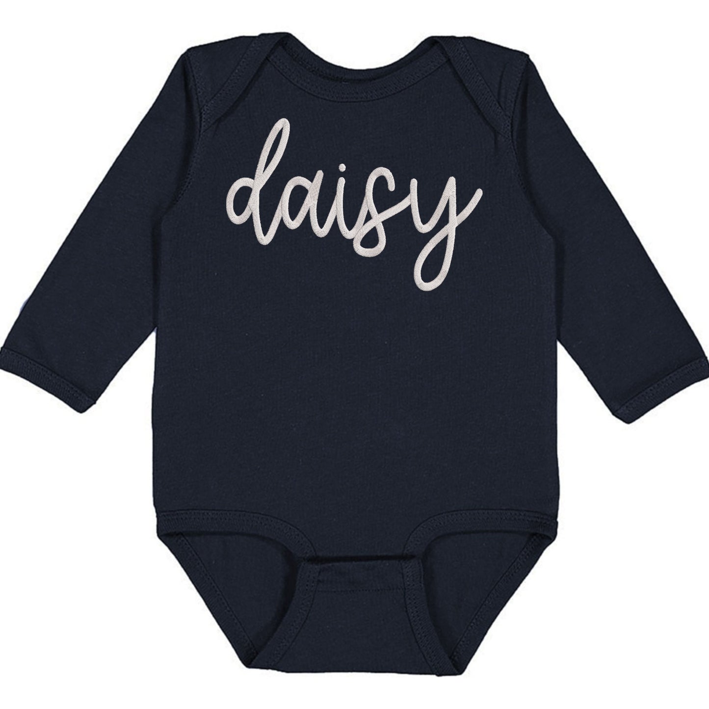 Faux Embroidery Baby Name - Infant Long Sleeve Bodysuit
