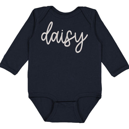 Faux Embroidery Baby Name - Infant Long Sleeve Bodysuit