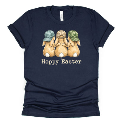 Hoppy Easter - Bunnies with Camo Hats - BELLA+CANVAS ® Unisex Jersey Short Sleeve Tee