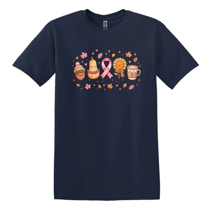 Fall Themed Doodle Art - Breast Cancer Awareness - Gildan Softstyle T-shirt
