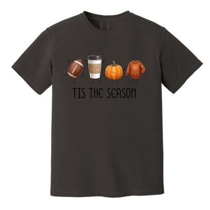 Tis' The Season | Football, Coffee, Pumpkins & Sweaters | Comfort Colors® Doodle Art T-Shirt