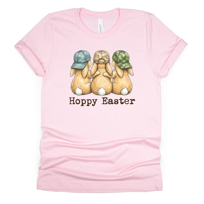 Hoppy Easter - Bunnies with Camo Hats - BELLA+CANVAS ® Unisex Jersey Short Sleeve Tee