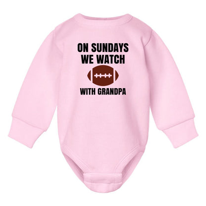 On Sundays we watch football with Daddy/Grandpa - Infant Long Sleeve Fleece Bodysuit