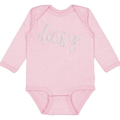 Faux Embroidery Baby Name - Infant Long Sleeve Bodysuit