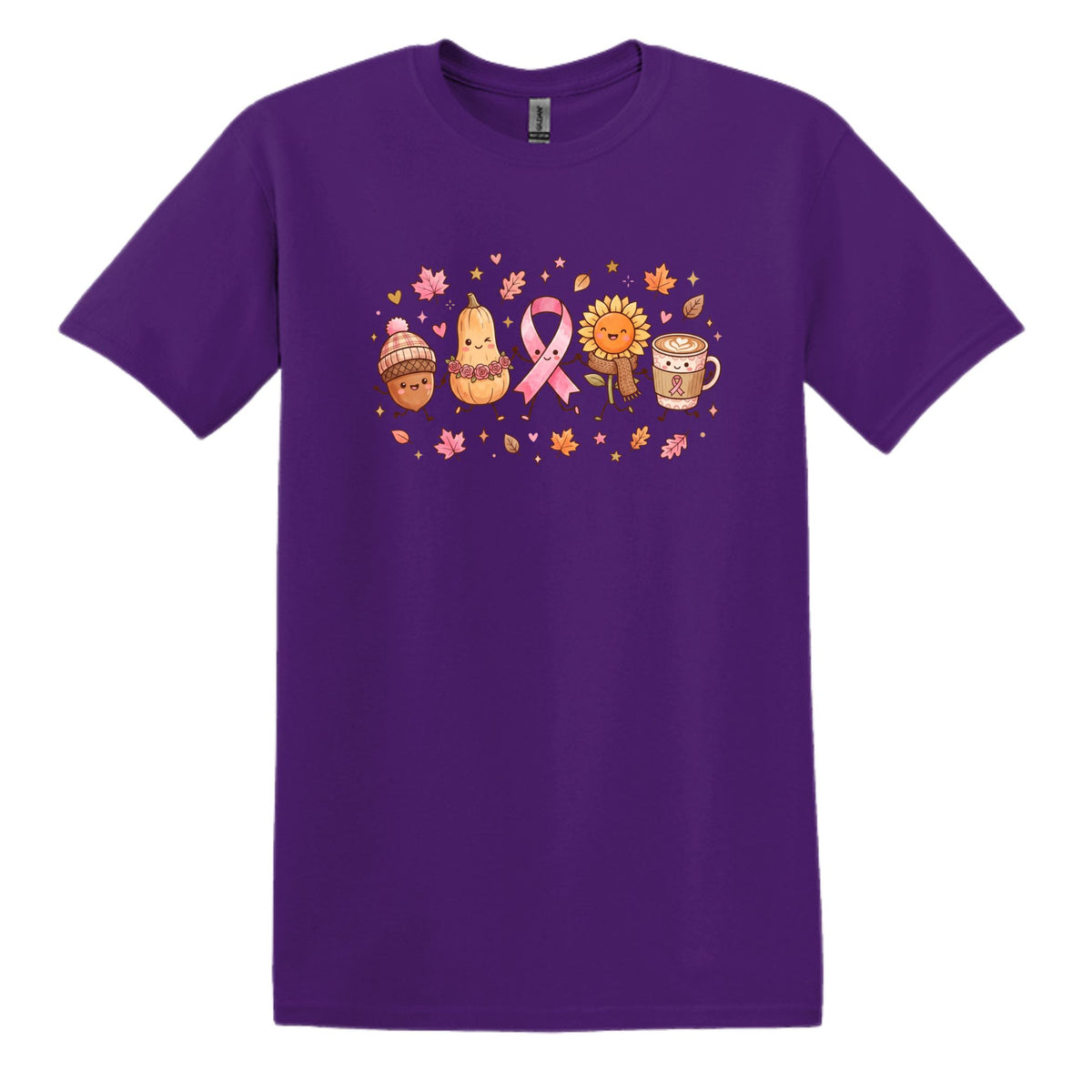Fall Themed Doodle Art - Breast Cancer Awareness - Gildan Softstyle T-shirt