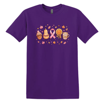 Fall Themed Doodle Art - Breast Cancer Awareness - Gildan Softstyle T-shirt