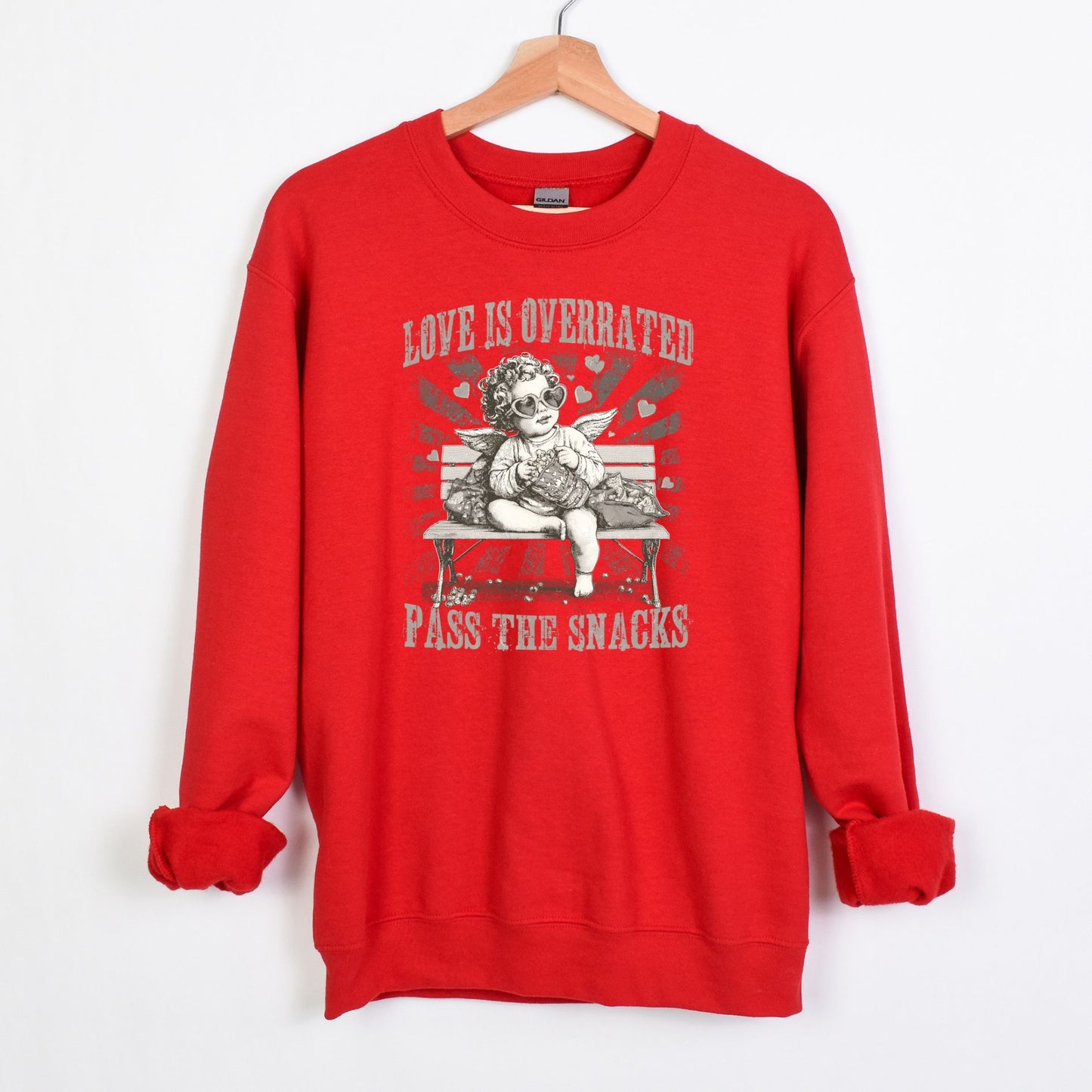 Love is Overrated - Pass the Snacks - Funny Valentine Heavy Blend Crewneck