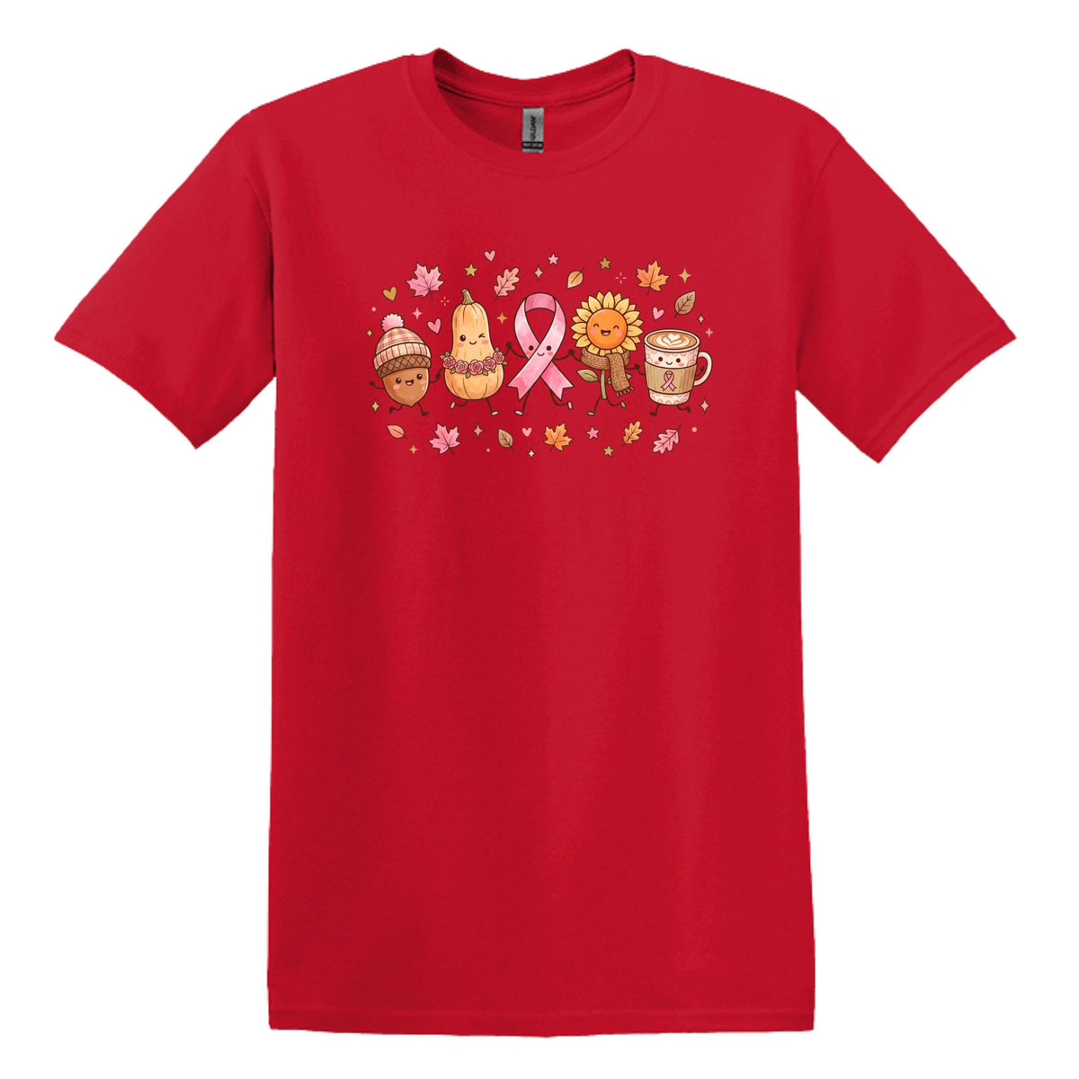 Fall Themed Doodle Art - Breast Cancer Awareness - Gildan Softstyle T-shirt