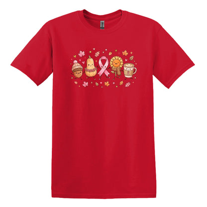 Fall Themed Doodle Art - Breast Cancer Awareness - Gildan Softstyle T-shirt