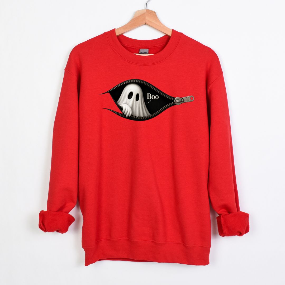 Boo - Cute Peeking Ghost - Gildan Crewneck