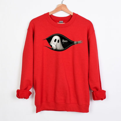 Boo - Cute Peeking Ghost - Gildan Crewneck