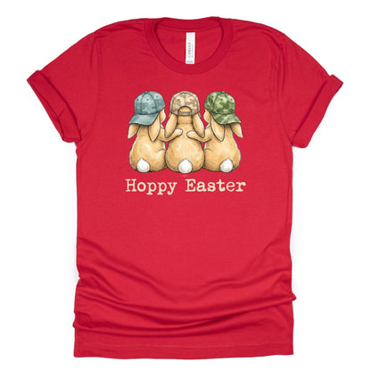 Hoppy Easter - Bunnies with Camo Hats - BELLA+CANVAS ® Unisex Jersey Short Sleeve Tee