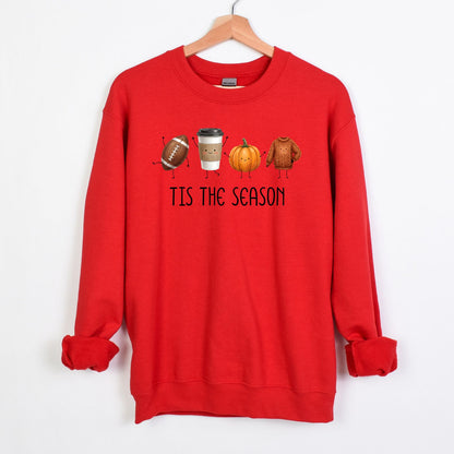 Tis The Season | Fun Doodle Art Gildan Crewneck | Football, Coffee, Pumpkins & Sweaters!