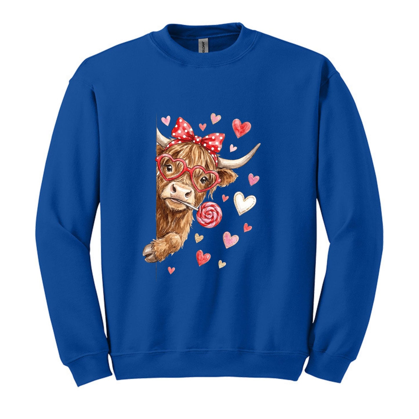 Adorable Peeking Valentine Highland Cow - Heavy Blend Crewneck